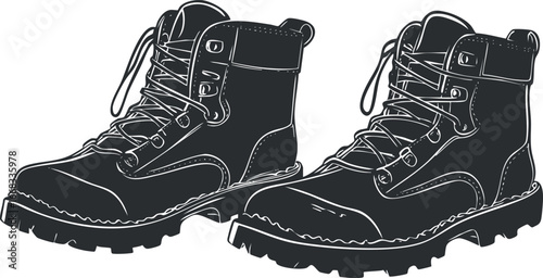 A pair of rugged leather hiking boots with lace-up front and sturdy soles for outdoor adventures