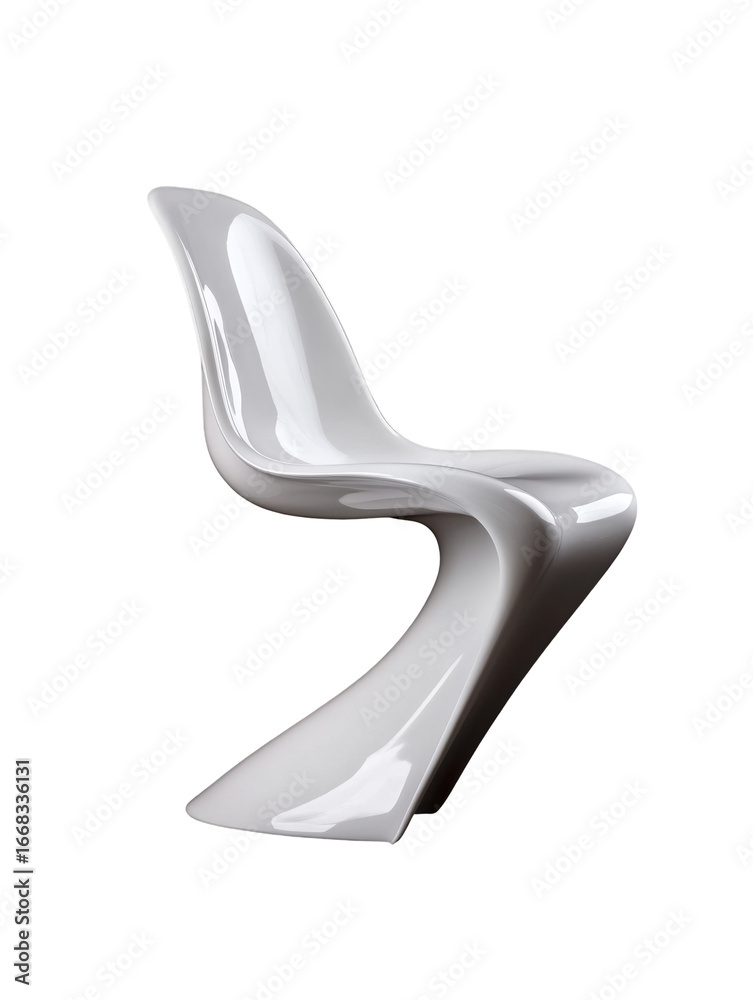 Fototapeta premium Sleek white modern chair with curved design and glossy finish