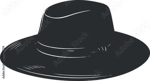 Black fedora hat illustration with classic design and elegant style for fashion accessory