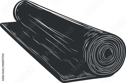 Black and white illustration of a rolled fitness or yoga mat used for exercise and stretching activities