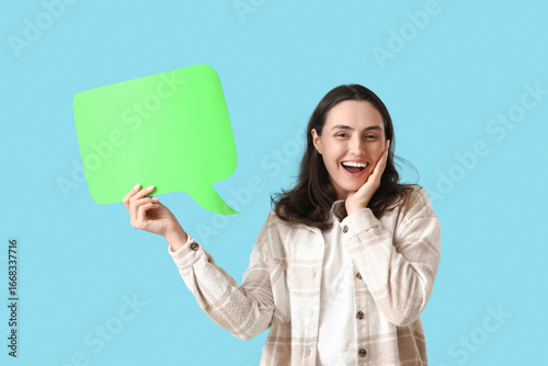 Happy young woman with blan...