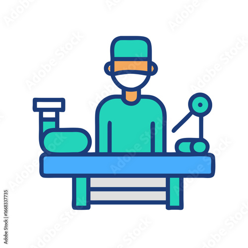 Surgeon at operating table prepares for surgical procedure