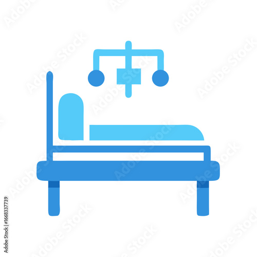 Blue baby crib flat vector illustration on black background
