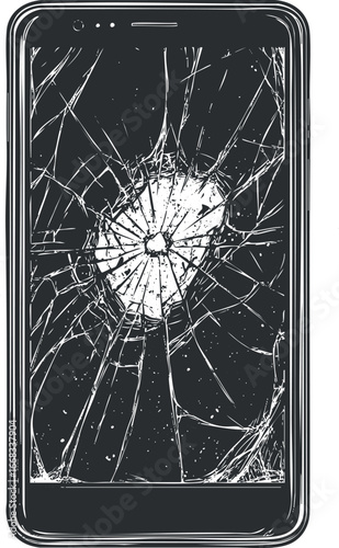 Illustration of a smartphone with a severely cracked and shattered screen showing damage