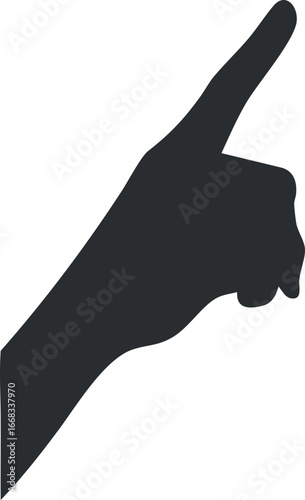 Silhouette of a human hand pointing upward with the index finger extended against a white background