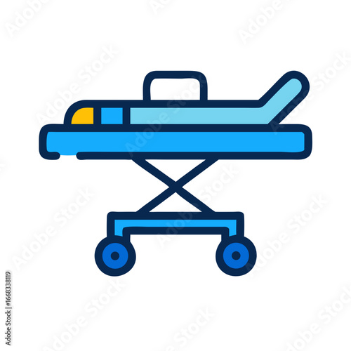 Stylized hospital gurney illustration against a black background