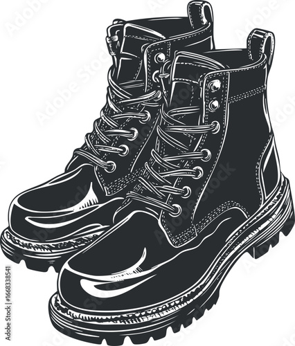 Pair of black leather lace-up boots with sturdy soles suitable for outdoor and fashion use