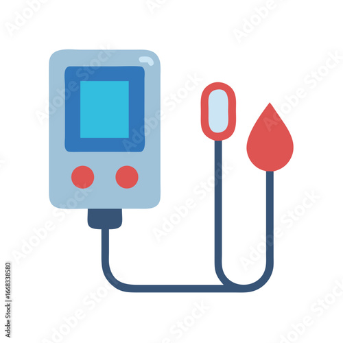 Stylized blood glucose meter with test strip illustration