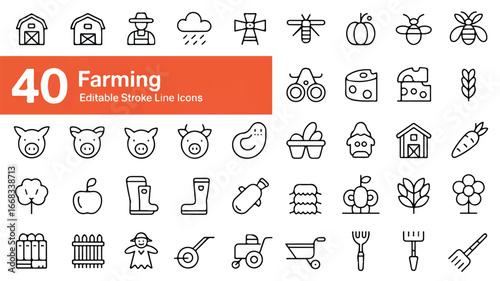 40 Farming and Agriculture Thin Line Icons Set