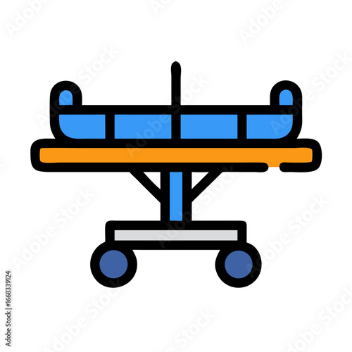 Stylized flat vector icon illustration of hospital gurney bed