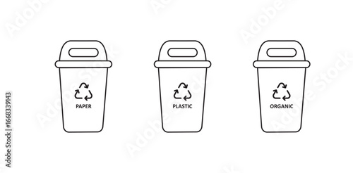 Vector Recycle Bin With Recycle Symbol Illustration, paper waste bin, plastic waste bin, organic waste bin 02.eps