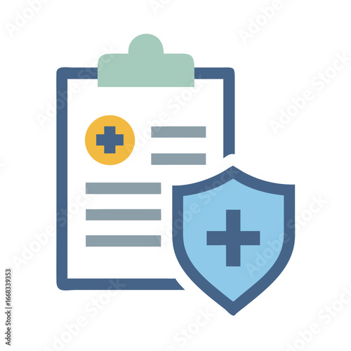 Medical insurance document with shield and cross symbol design