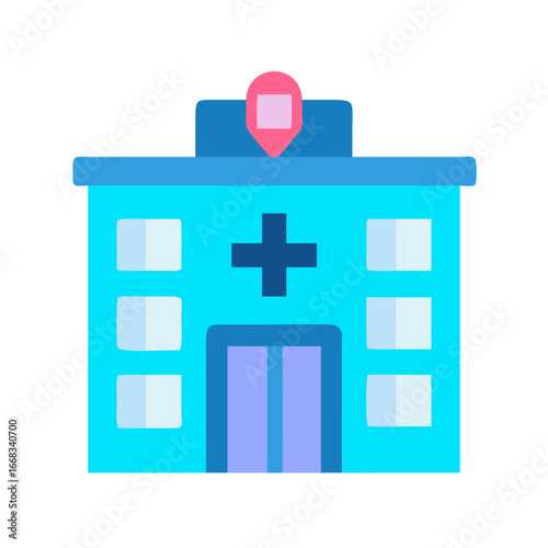 Flat design hospital icon with bright colors on black