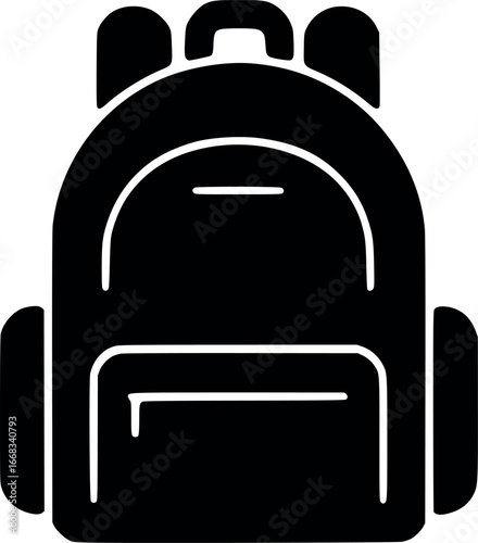 Silhouette of a modern backpack, showing details of straps and compartments.