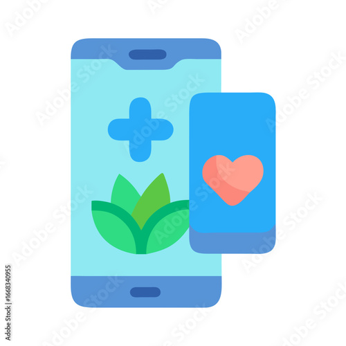 Healthcare mobile app concept featuring telehealth and wellness elements