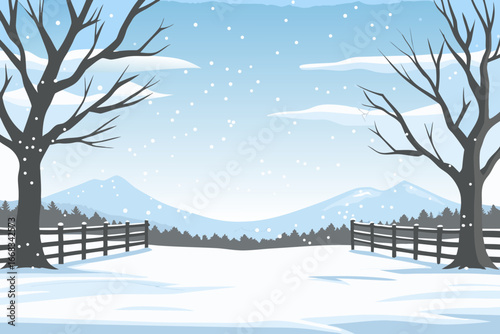 Serene Winter Landscape with Snow and Mountains Vector