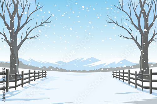Serene Winter Landscape with Snow and Mountains Vector