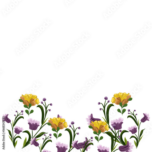 Vector illustration Yellow and Purple Floral Border 