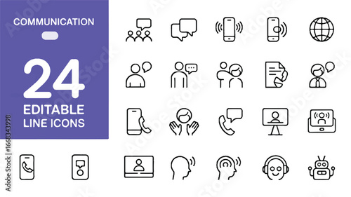 Communication Icons 24 Editable Line Icons for Effective Communication and Connection