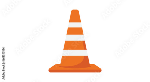 An orange and white traffic cone on a plain background