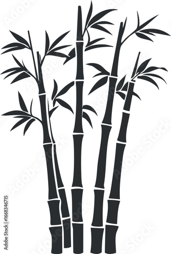 Black silhouette of bamboo stalks with leaves representing natural tropical plant and vegetation