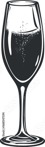 Illustration of a champagne glass filled with bubbly sparkling wine for celebration or toast