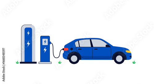 Electric vehicle charging station ev car power supply renewable energy transportation technology innovation on transparent background
