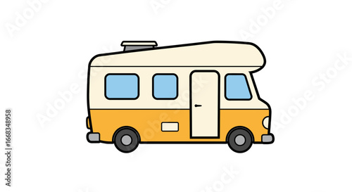 Cartoon camper van road trip vehicle adventure travel vacation journey holiday caravan motorhome transport on transparent background