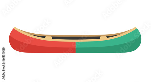 Red green canoe boat vector illustration graphic design watercraft paddling recreation adventure kayak trip on transparent background