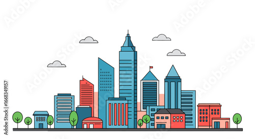 Cityscape skyline building urban architecture modern city downtown vector illustration design graphic art on transparent background