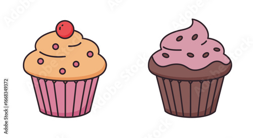 Delicious cupcakes dessert sweets baking pastry food confectionery treat bakery yummy cake illustration on transparent background