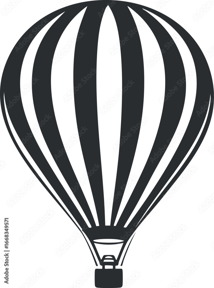 Obraz premium Black and white silhouette of a hot air balloon ready for flight with striped pattern