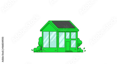 Green house solar panels energy efficient home residential building architecture sustainable living design on transparent background