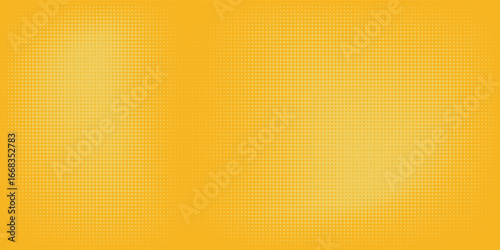 Yellow halftone pattern. Retro comic gradient background. Bright orange pixelated dotted texture overlay. Cartoon pop art faded gradient pattern. Vector backdrop for poster, banner, advertisement