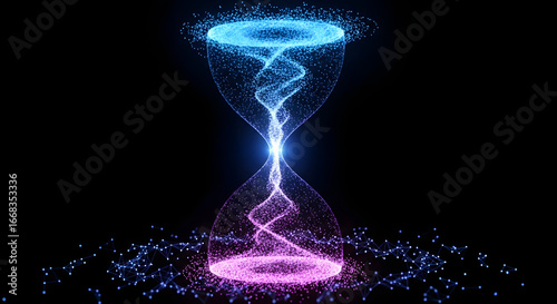 Tableau sur toile Hourglass shape formed by swirling blue and pink particles