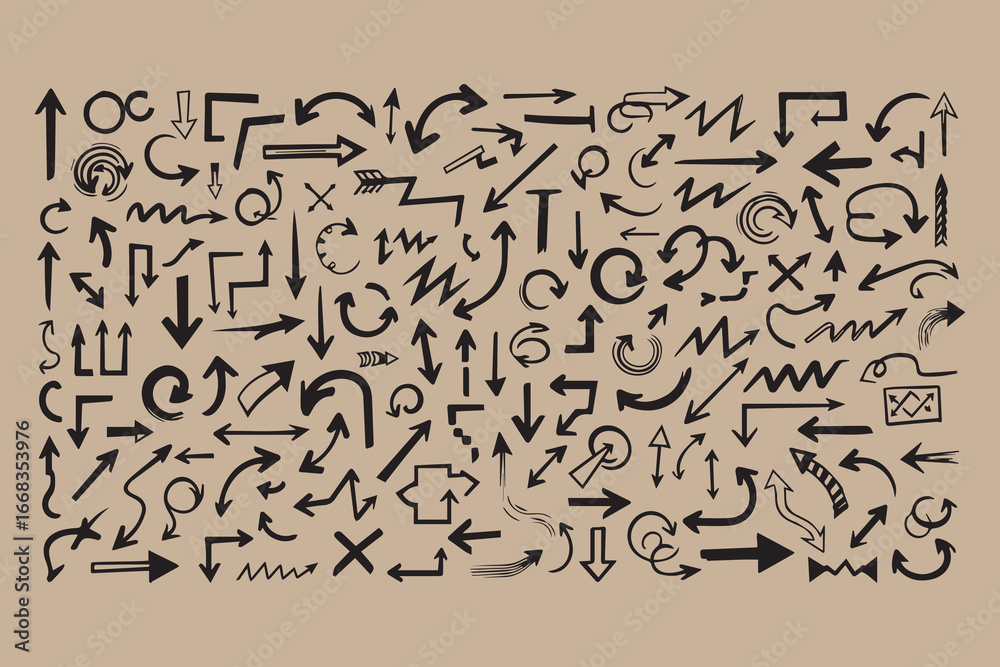 Obraz premium Collection of hand drawn arrows and symbols on textured paper