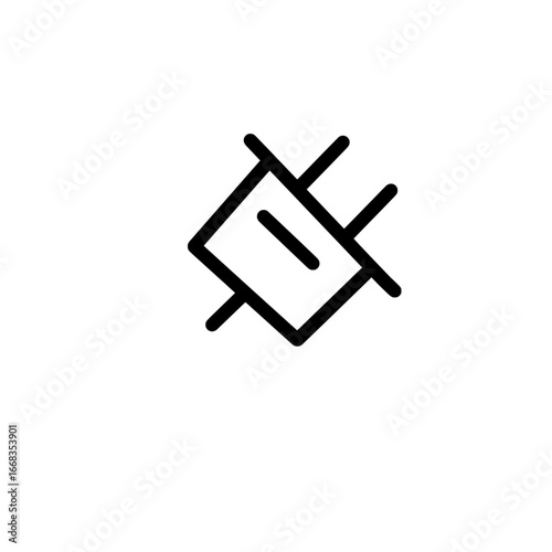 Illustration of a simple black electrical plug with two prongs and a rectangular body outline design