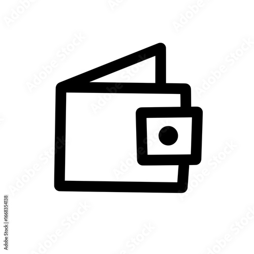 Illustration of a simple black and white wallet with a clasp and open flap on the left side design icon