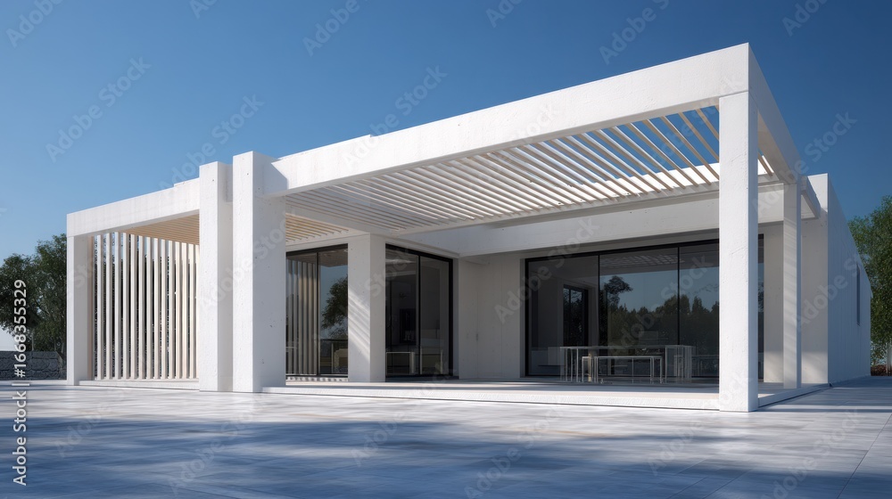 Fototapeta premium Modern white house with a covered patio