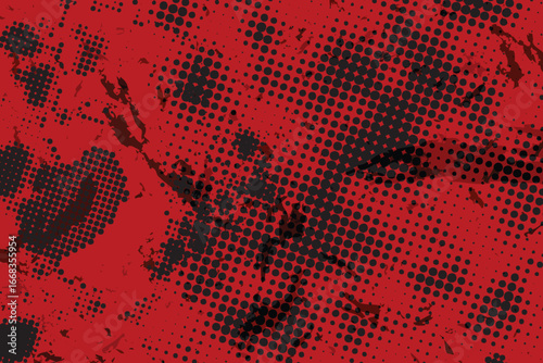 Red Grunge Halftone Texture Vector Background - Distressed Vintage Pop Art Overlay with Black Dots & Grainy Effect for Abstract Design Elements, Comic Book Style & Modern Graphic Projects