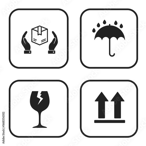 black and white packaging box icons set