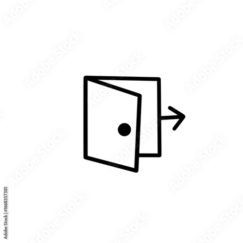 Illustration of an exit door with a knob and an arrow pointing to the right side of the door frame