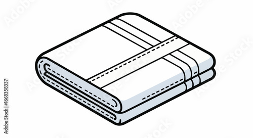A simple graphic illustration of a neatly folded white towel with striped details, presented in an isometric view.