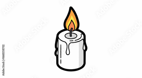 A simple illustration of a lit white candle with dripping wax.