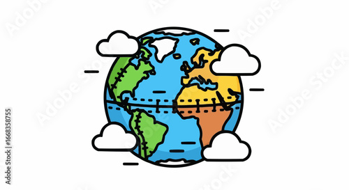 Illustration of the Earth globe surrounded by clouds, representing the environment and global climate.