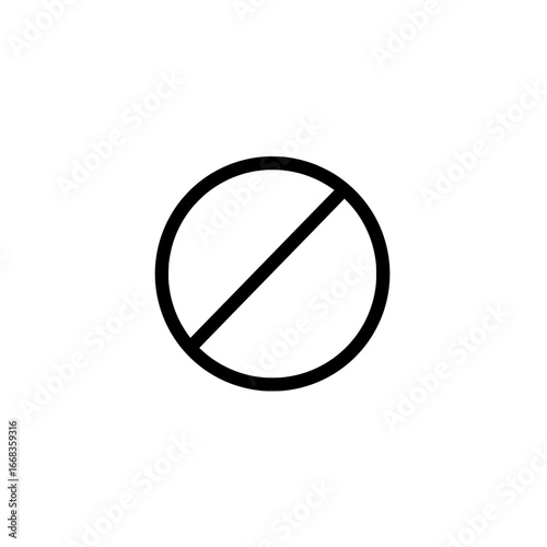 Black circle with a diagonal line through it indicating prohibition or restriction in a simple design