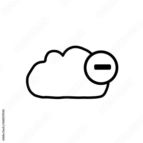 Cloud outline with a minus sign in a circle indicating removal or deletion functionality design icon
