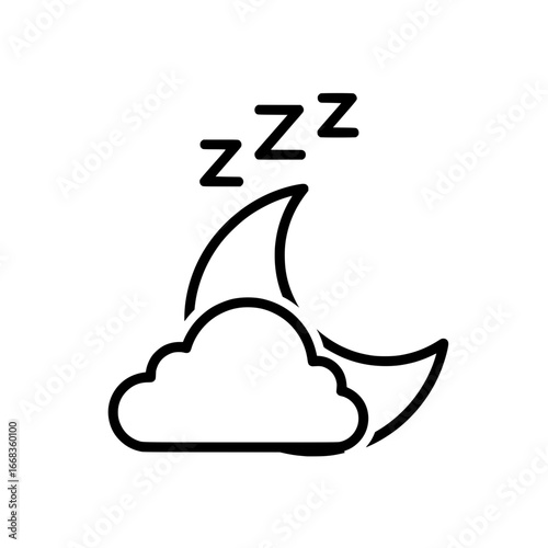Restful Sleep Icon Cloud, Moon and Sleep Z's, Symbolizing Peace and Relaxation for Wellness and Tranquility