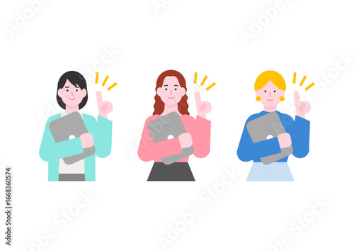 ノートパソコンを持つ女性のイラスト