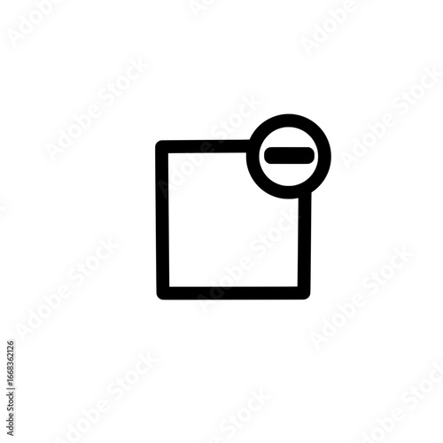 Black outline of a square with a circle containing a horizontal line in the upper right corner icon